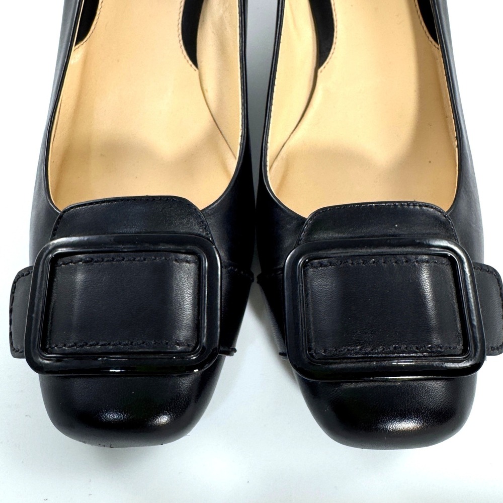 Cole Haan Womens Black Leather Square Toe Buckle Kitten Heel Pumps Size 10B - Picture 4 of 9